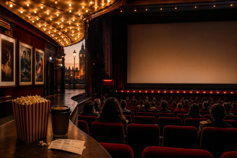 Cinema audience watching the best movies of 2025 in a stylish British screening setting