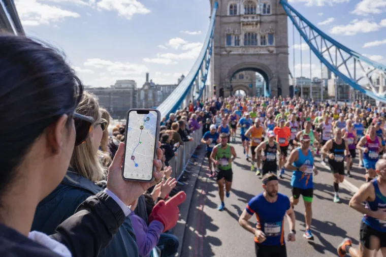 London Marathon 2026 runners crossing Tower Bridge as spectators track the race live